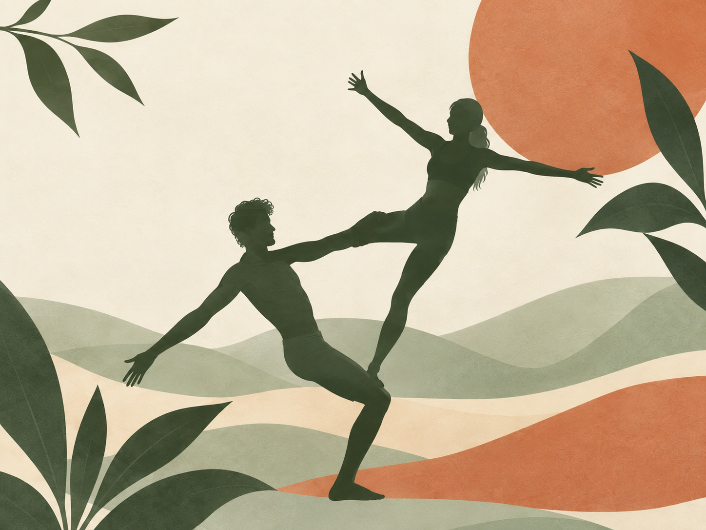 Dupla praticando acroyoga em equilíbrio